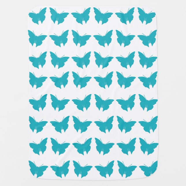 Turquoise Bold Butterflies Receiving Blanket (Front)