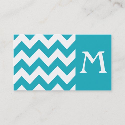 Turquoise Bold Chevron Monogram Business Card