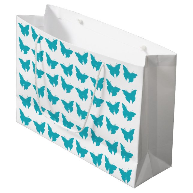 Turquoise Bold Mod Butterflies Large Gift Bag (Front Angled)