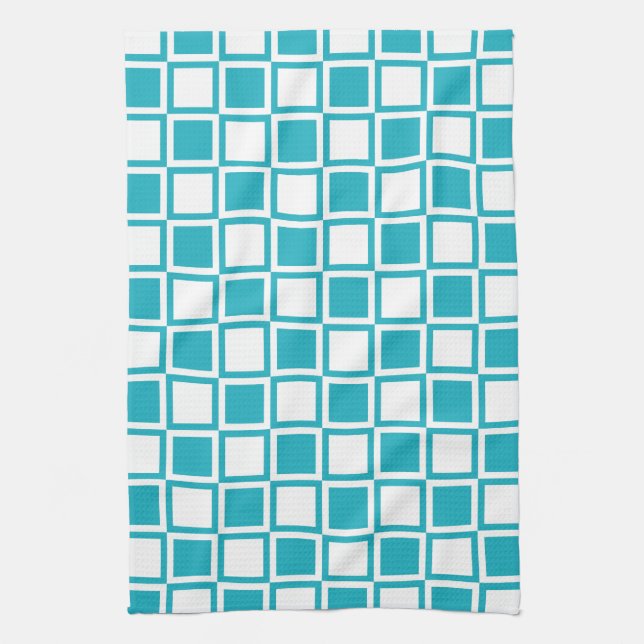 Turquoise Bold Mod Squares Kitchen Towel (Vertical)