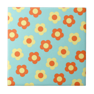 Turquoise Bold Y2K Wildflower Vibrant Spring Decor Ceramic Tile