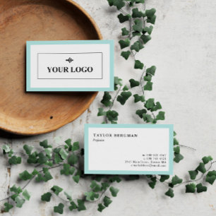 Turquoise Border Your Logo Minimalist Business Card