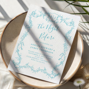 Turquoise Botanical Wedding Rehearsal Dinner Invitation