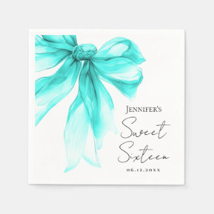 Turquoise Bow Coquette Script Sweet 16 Party Napkins