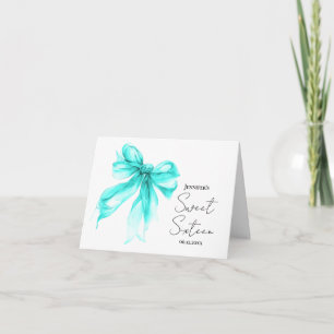 Turquoise Bow Coquette Script Sweet 16 Thank You  Card