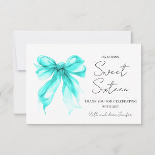 Turquoise Bow Coquette Script Sweet 16 Thank You  Card