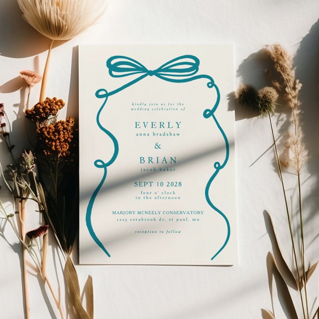 Turquoise Bow Frame Wedding Invitation (Creator Uploaded)