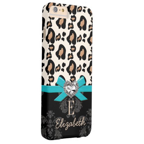 Turquoise Bow Heart Shaped Faux Bling Leopard Barely There iPhone 6 Plus Case