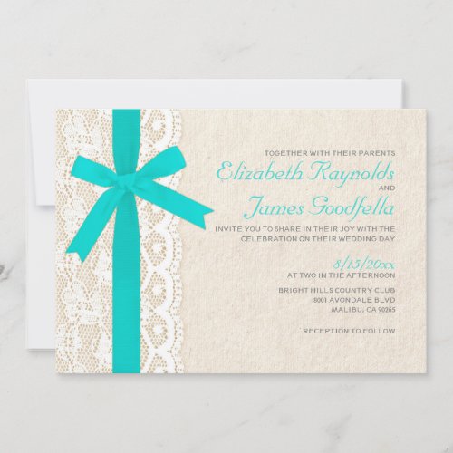 Turquoise Bow &amp; Lace Wedding Invitations