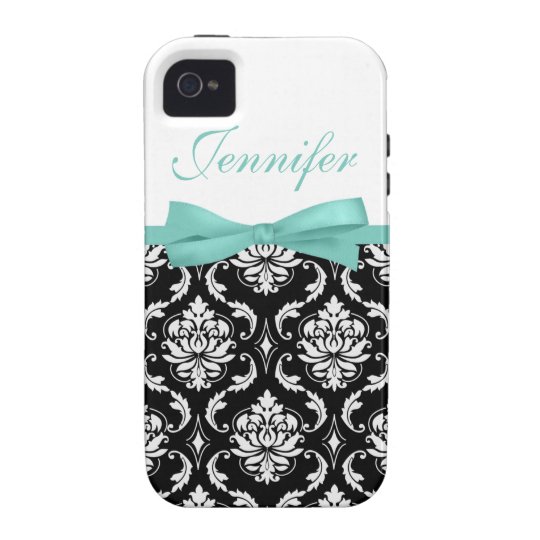 Turquoise Bow with Damask and Name iPhone Case