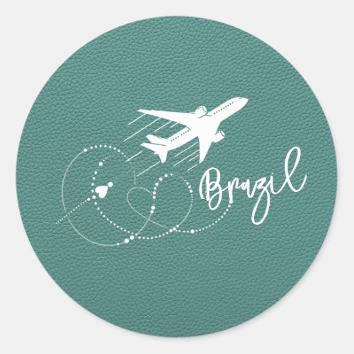 Turquoise Brazil Passport Classic Round Sticker