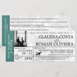Turquoise Brazil Wedding Boarding Pass Invitation