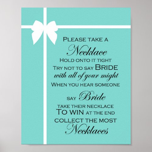 Turquoise Bridal Shower Game Sign Aqua