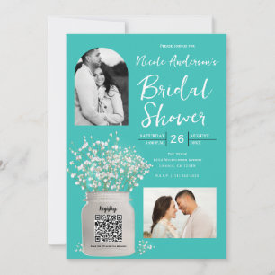 Turquoise Bridal Shower Mason Jar & Babys Breath Invitation