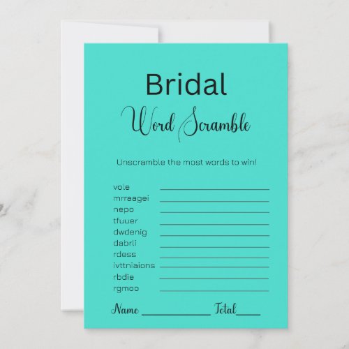 Turquoise Bridal Word Scramble Game Invitation