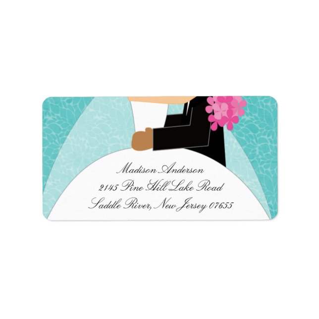 Turquoise Bride & Groom Return Address Label (Front)