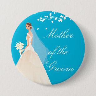 Turquoise Bride MOG Bridal Party Button