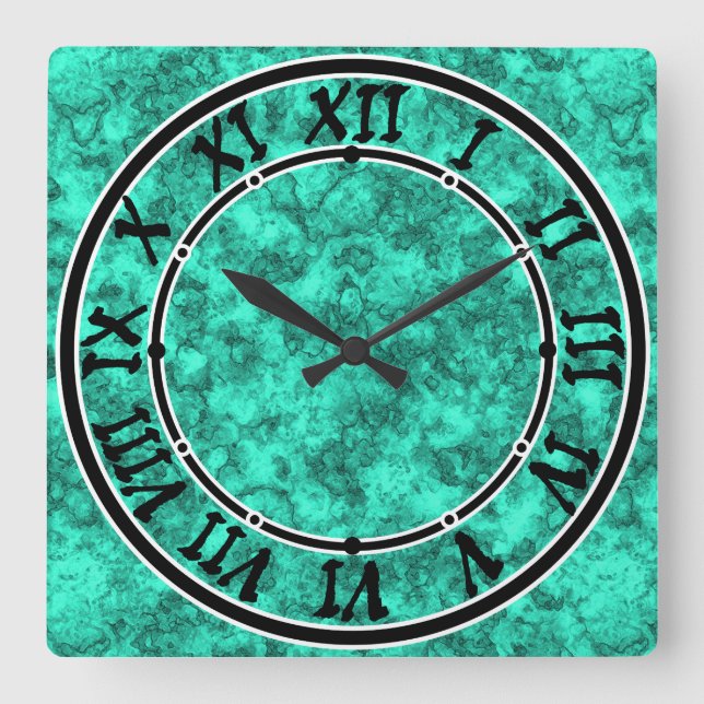 Turquoise bright marble pattern square wall clock (Front)