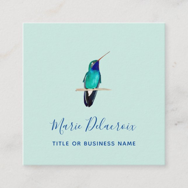 Turquoise Broad-billed Hummingbird Square Business Card (Front)