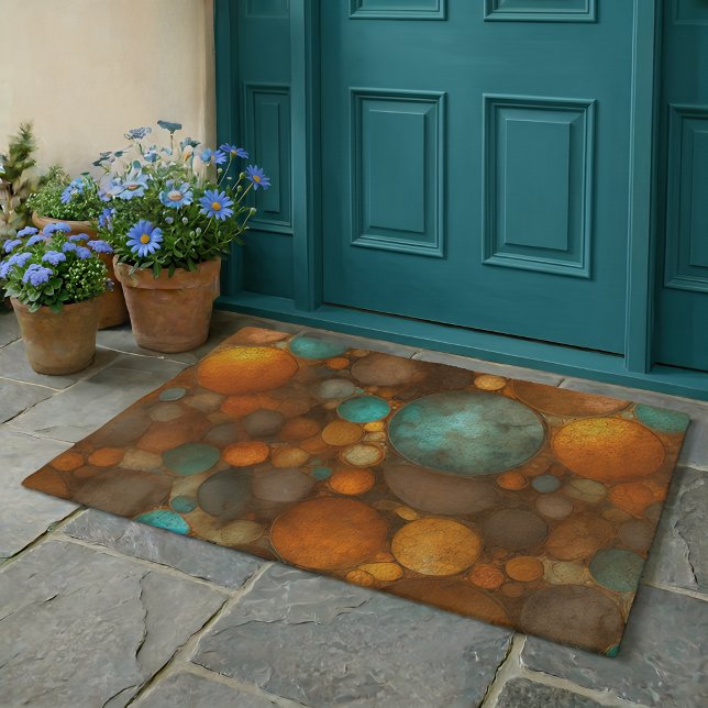 Turquoise Brown Abstract Fractal Pattern Fiber Doormat (Creator Uploaded)