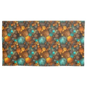 Turquoise Brown Abstract Fractal Pattern Pillow Case