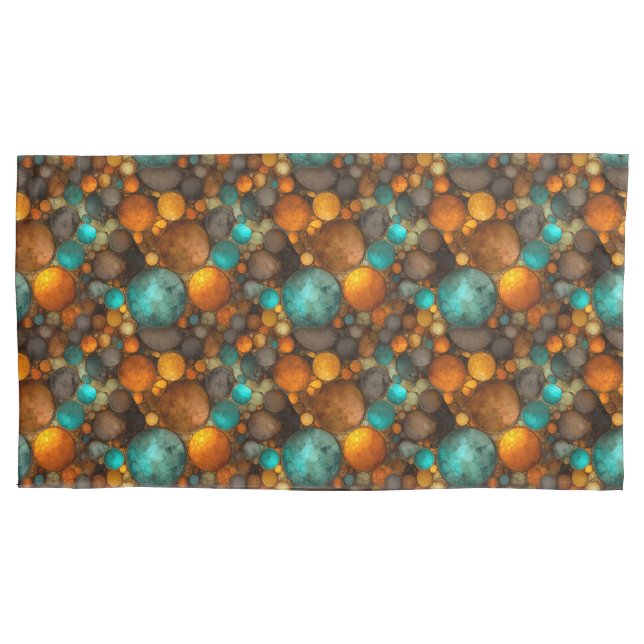 Turquoise Brown Abstract Fractal Pattern Pillow Case (Front)