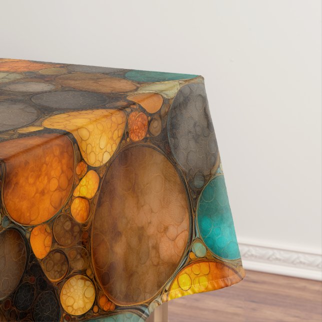 Turquoise Brown Abstract Fractal Pattern Tablecloth (In Situ)