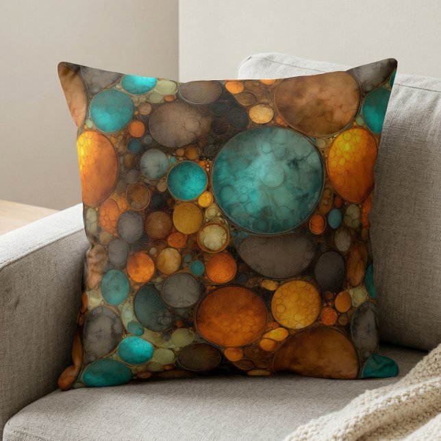 Turquoise Brown Abstract Fractal Pattern Throw Pillow (Creator Uploaded)