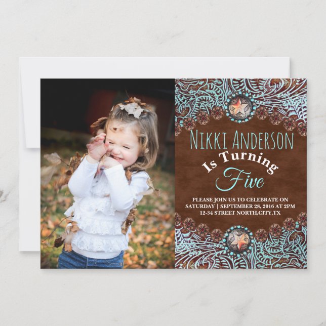 turquoise brown country western Birthday party Invitation (Front)