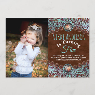 turquoise brown country western Birthday party Invitation