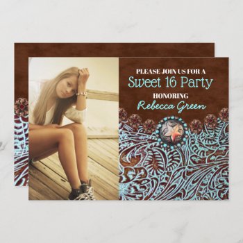 Turquoise Brown Country Western Sweet 16 Party Invitation by ThemeWeddingBoutique at Zazzle