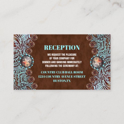 turquoise brown country western wedding direction enclosure card