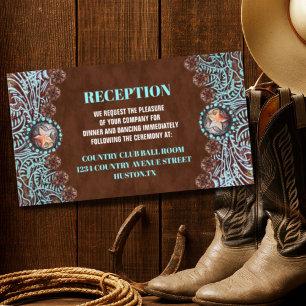 turquoise brown country western wedding direction enclosure card