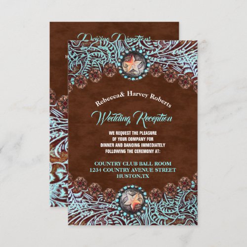 turquoise brown country western wedding reception invitation