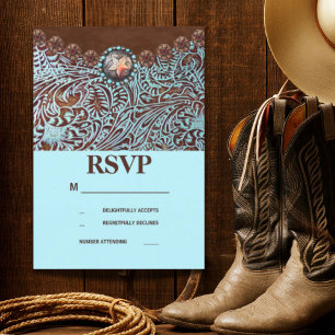 turquoise brown country western wedding RSVP