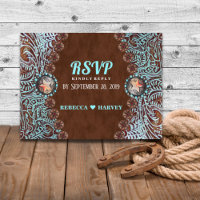 turquoise brown country western wedding RSVP
