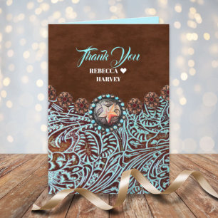 turquoise brown country western wedding thank you