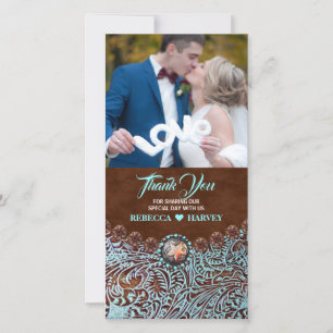 turquoise brown country western wedding thank you