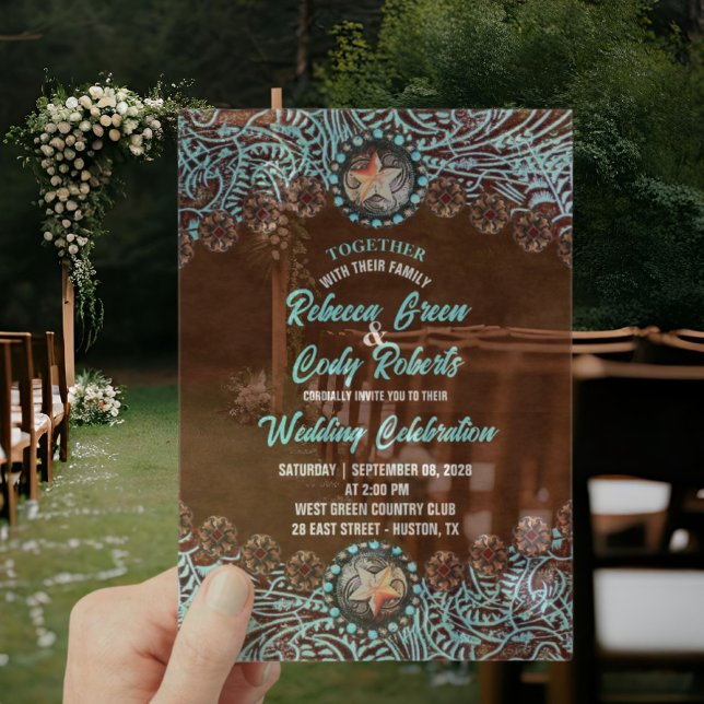 Turquoise Brown Cowboy Country Western wedding Acrylic Invitations (Turquoise Brown Cowboy Country Western wedding Acrylic Invitations)