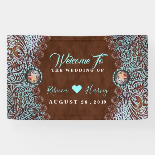 turquoise brown cowboy country western wedding banner