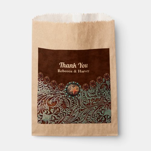 turquoise brown cowboy country western wedding favor bag