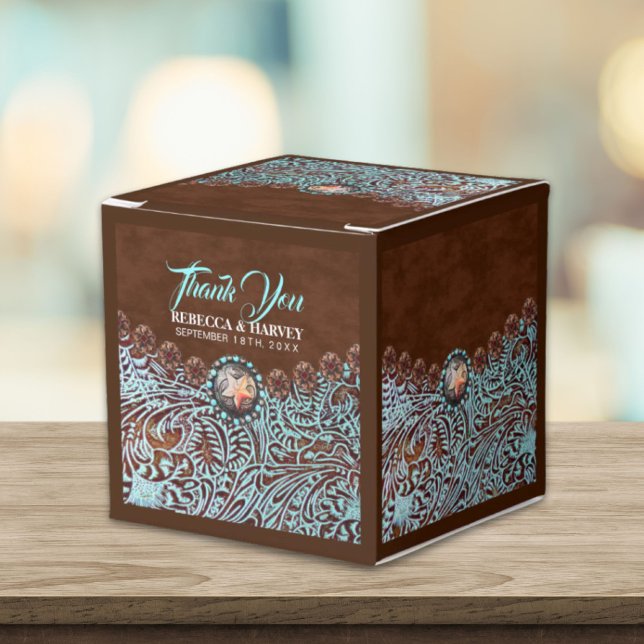 turquoise brown cowboy country western wedding favor boxes (turquoise brown cowboy country western wedding favor boxes)