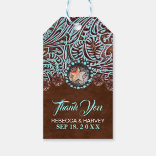 turquoise brown cowboy country western wedding gift tags