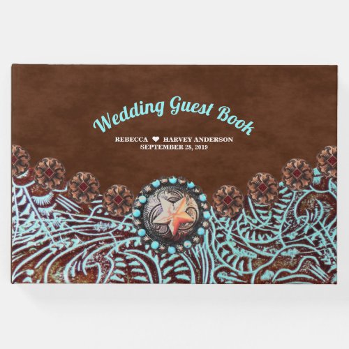 turquoise brown cowboy country western wedding guest book