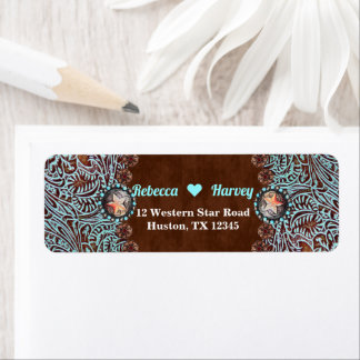 turquoise brown cowboy country western wedding label