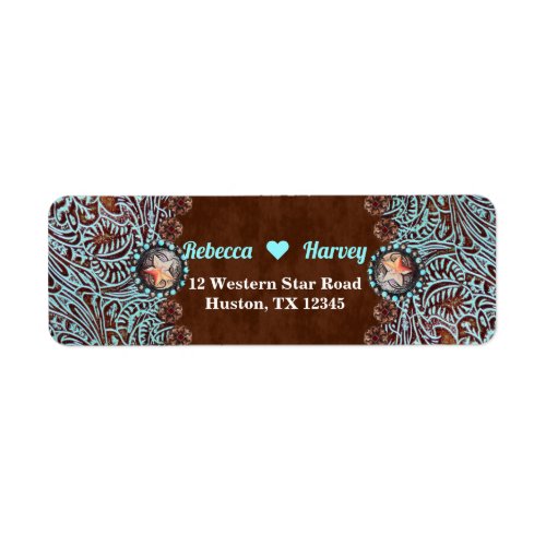 turquoise brown cowboy country western wedding label