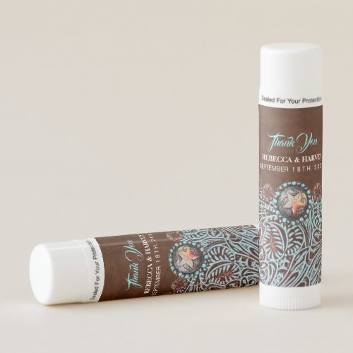 turquoise brown cowboy country western wedding lip balm