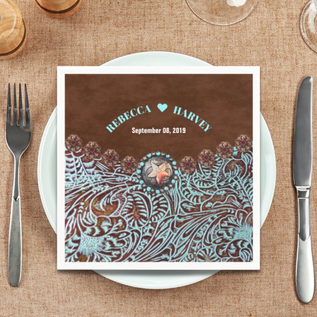 turquoise brown cowboy country western wedding paper napkins (turquoise brown cowboy country western wedding paper napkins)