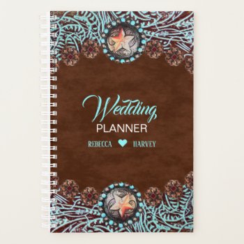 Turquoise Brown Cowboy Country Western Wedding Planner by ThemeWeddingBoutique at Zazzle