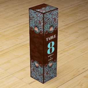 turquoise brown cowboy country western wedding wine gift box
